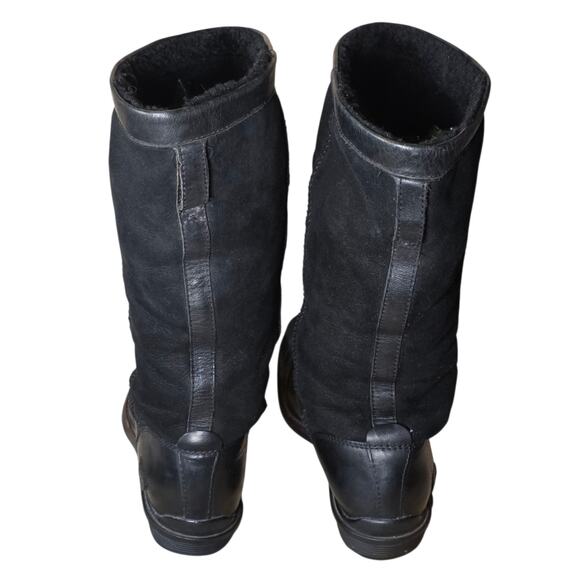 UGG Australia Black Leather & Suede Shearling Mid-Calf Boots Women’s 7.5 - Picture 4 of 11